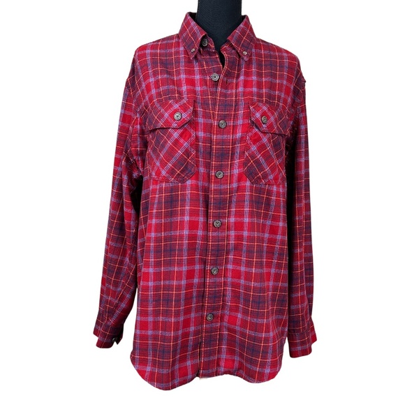 Duluth Trading Company Men's Red Plaid Flannel Cotton Blend Shirt Size M - Picture 1 of 8